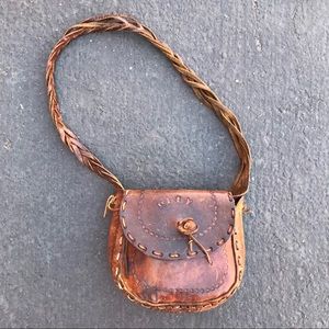 1970 hippie leather shoulder bag 70s Boho floral